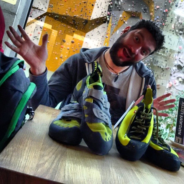 Fotka od Ferdika. 40/366: If you told us 1 month ago we'd have our own climbing shoes we wouldn't have believed you :-) #bouldering, #boulder, #lasportiva, #climbingshoes, #climbing, #bigwallprague